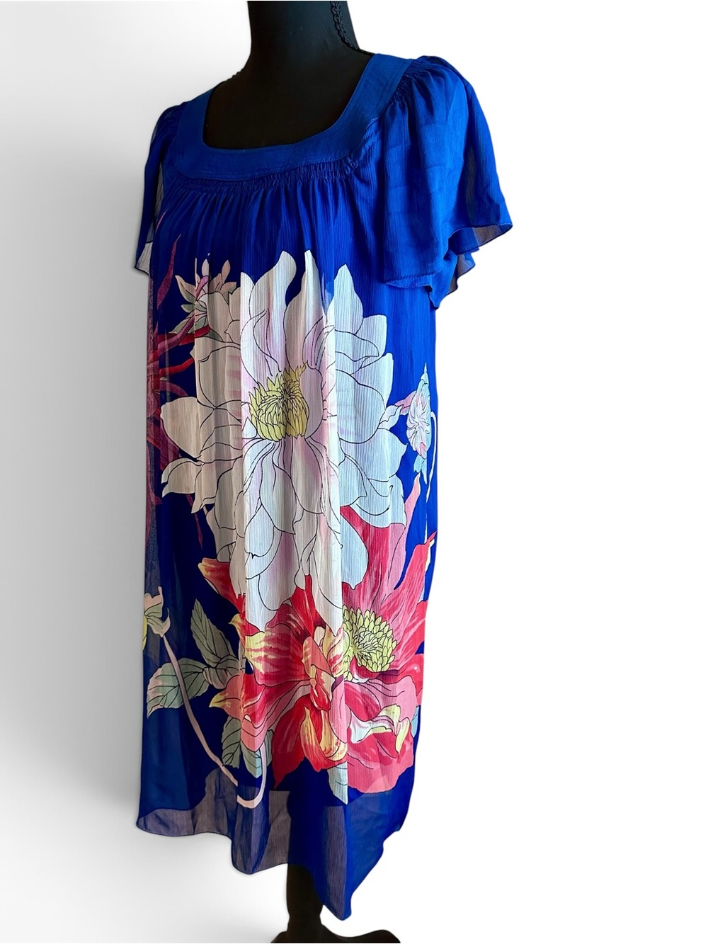 Max Studio Royal Blue Smocked Neckline Midi Dress